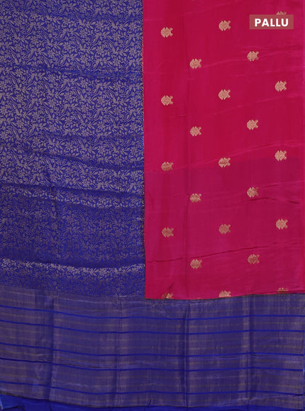 Semi mysore silk saree pink and blue with half & half style and long zari woven border