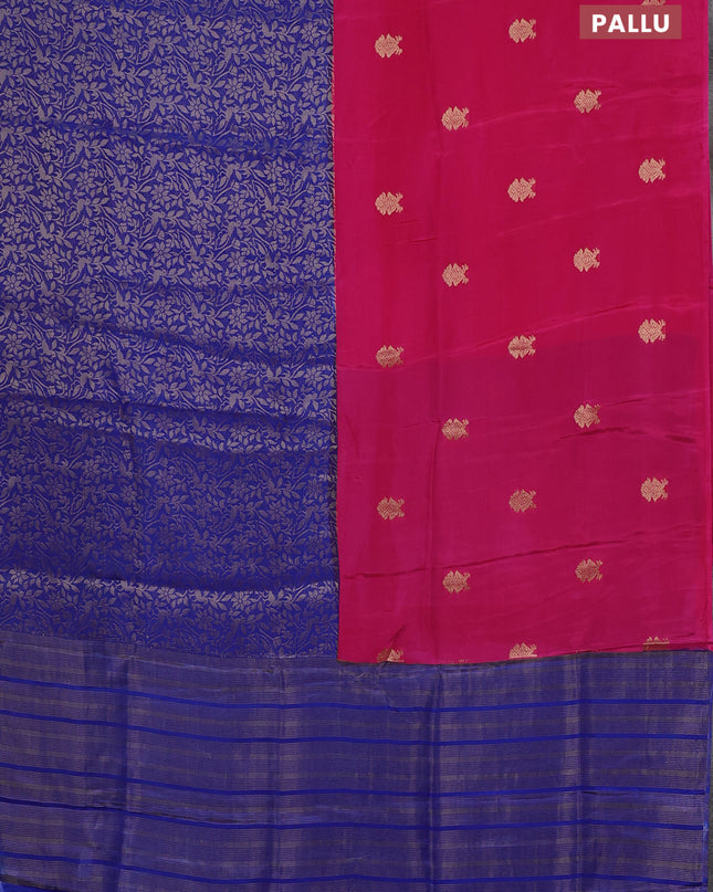 Semi mysore silk saree pink and blue with half & half style and long zari woven border