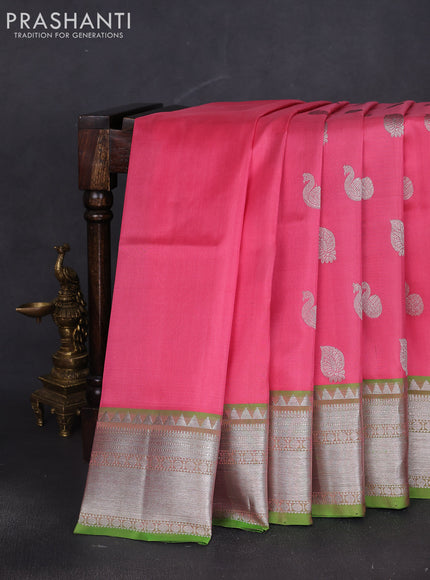 Venkatagiri silk saree light pink and light green with silver zari woven buttas and silver zari woven border