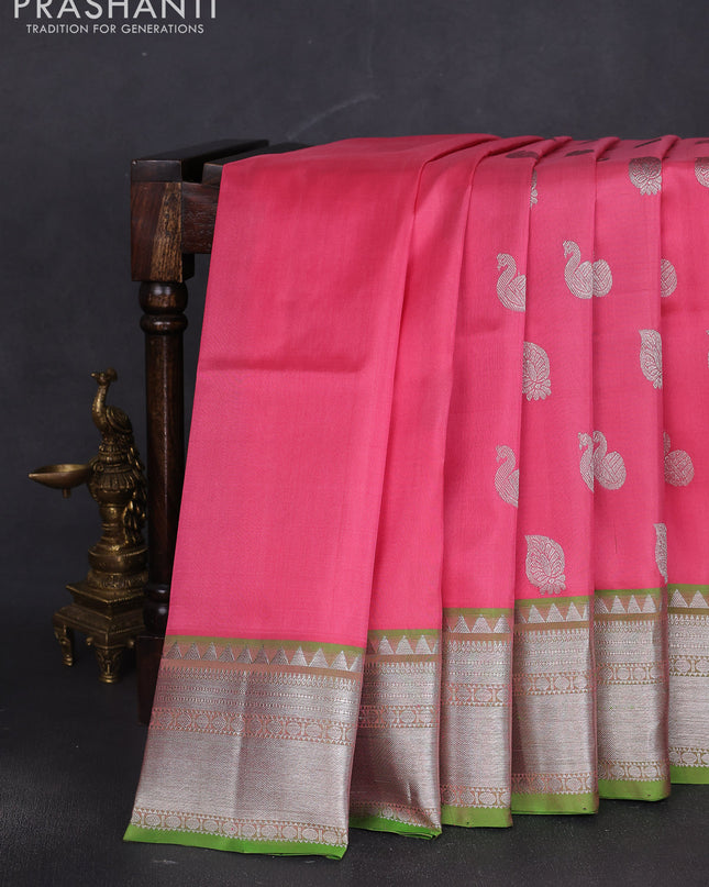 Venkatagiri silk saree light pink and light green with silver zari woven buttas and silver zari woven border