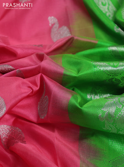 Venkatagiri silk saree light pink and light green with silver zari woven buttas and silver zari woven border