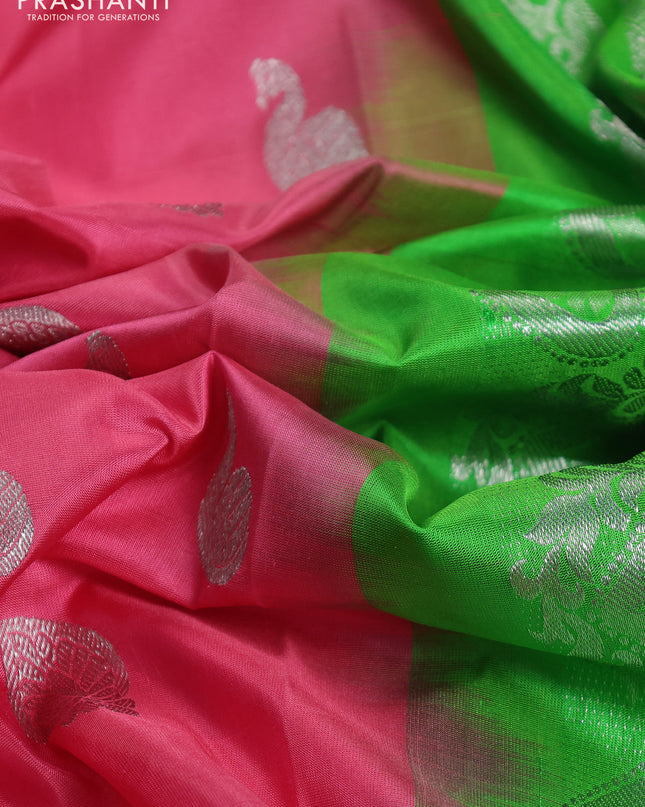 Venkatagiri silk saree light pink and light green with silver zari woven buttas and silver zari woven border