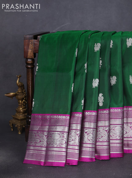Venkatagiri silk saree green and purple with silver zari woven buttas and silver zari woven border