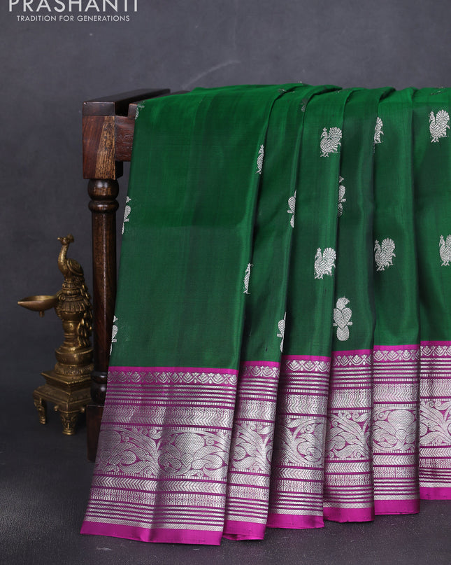 Venkatagiri silk saree green and purple with silver zari woven buttas and silver zari woven border