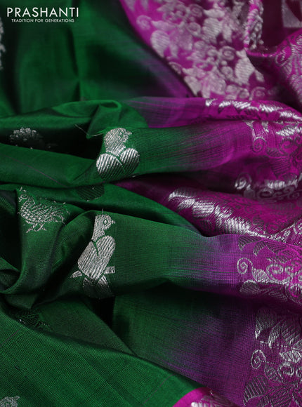 Venkatagiri silk saree green and purple with silver zari woven buttas and silver zari woven border