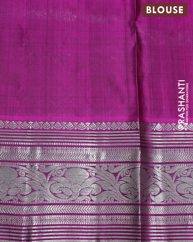 Venkatagiri silk saree green and purple with silver zari woven buttas and silver zari woven border