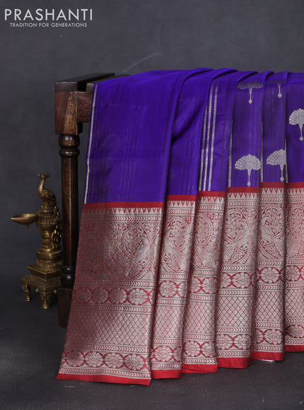 Venkatagiri silk saree blue and maroon with allover silver zari weaves and long silver zari woven border