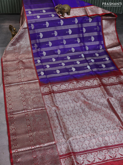 Venkatagiri silk saree blue and maroon with allover silver zari weaves and long silver zari woven border
