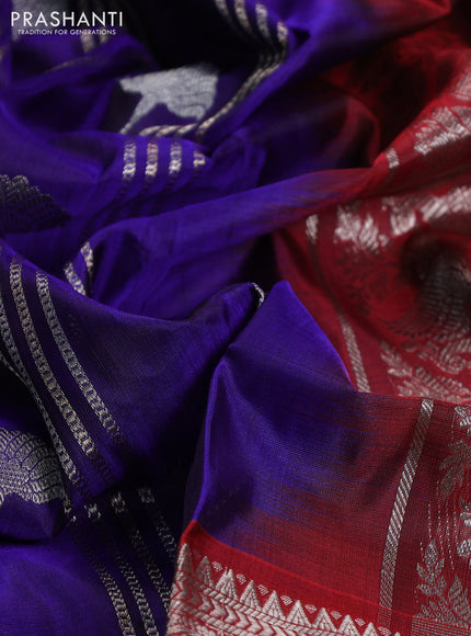 Venkatagiri silk saree blue and maroon with allover silver zari weaves and long silver zari woven border