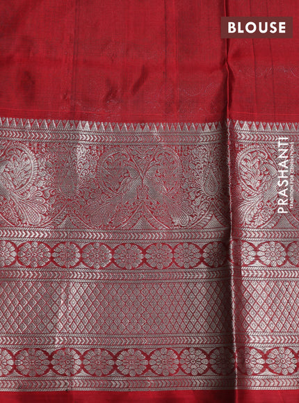Venkatagiri silk saree blue and maroon with allover silver zari weaves and long silver zari woven border