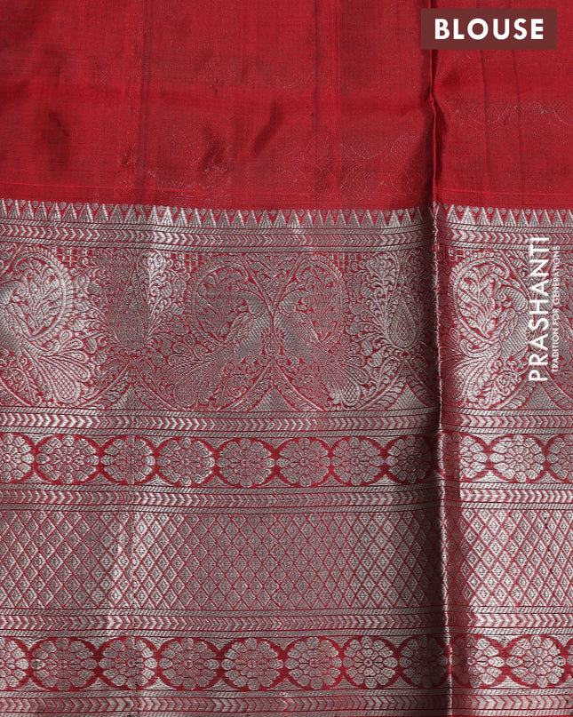 Venkatagiri silk saree blue and maroon with allover silver zari weaves and long silver zari woven border