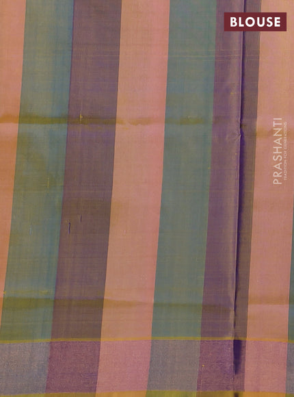 Pure uppada partly silk saree cs blue and multi colour with silver & gold zari woven tilak buttas and zari woven border
