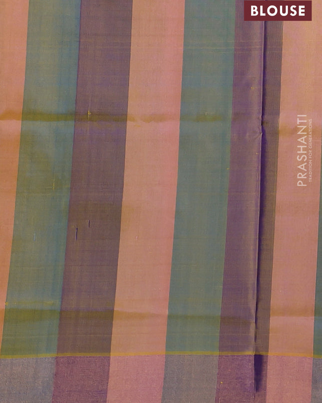 Pure uppada partly silk saree cs blue and multi colour with silver & gold zari woven tilak buttas and zari woven border