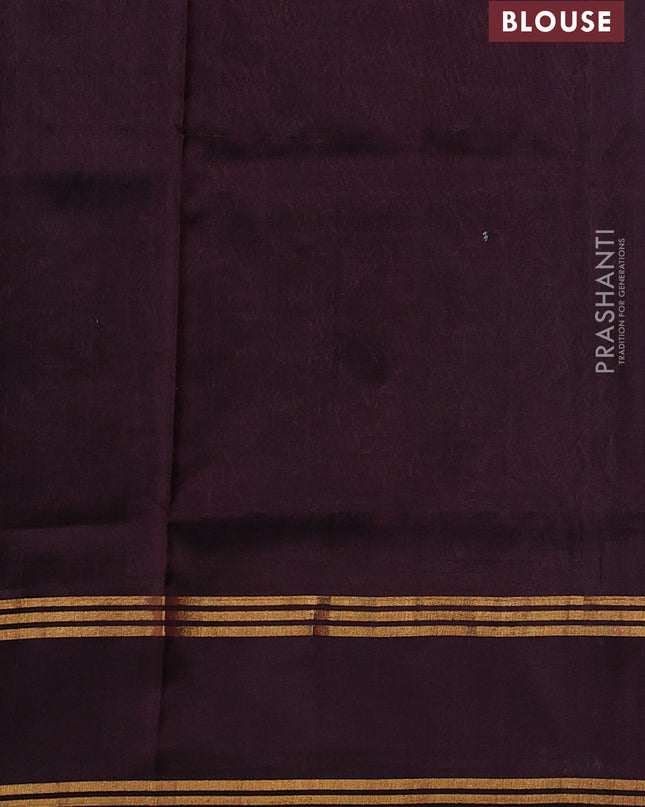 Pure uppada silk saree pastel blue shade and coffee brown with allover silver & gold zari weaves and rettapet zari woven border