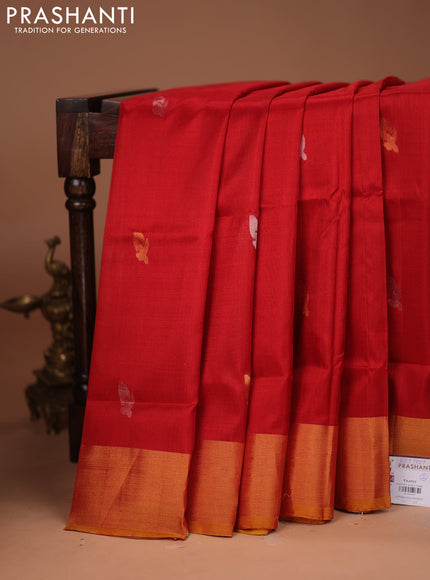 Pure uppada silk saree red and mustard yellow with silver & gold zari woven buttas and zari woven border