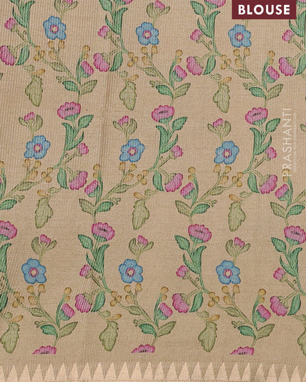 Art tussar saree beige and sandal with plain body and tanjore printed border