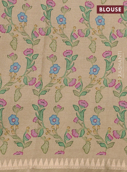 Art tussar saree beige and sandal with plain body and tanjore printed border
