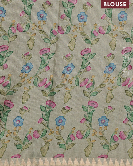 Art tussar saree beige and pista green with plain body and tanjore printed border
