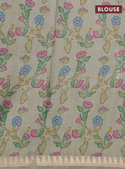 Art tussar saree beige and pista green with plain body and tanjore printed border