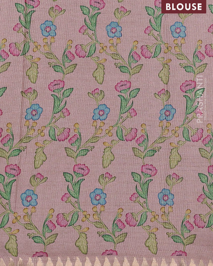 Art tussar saree beige and pink with plain body and tanjore printed border
