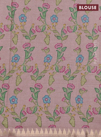 Art tussar saree beige and pink with plain body and tanjore printed border