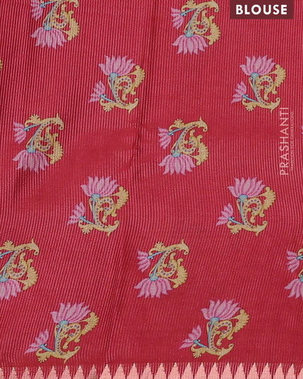 Art tussar saree dark grey and maroon with plain body and tanjore printed border