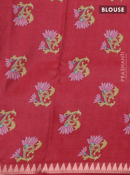 Art tussar saree dark grey and maroon with plain body and tanjore printed border