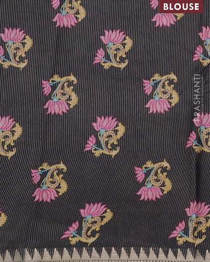 Art tussar saree wine shade and black with plain body and tanjore printed border