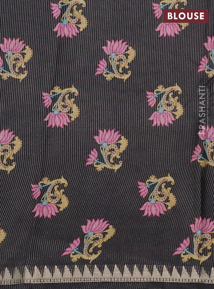 Art tussar saree wine shade and black with plain body and tanjore printed border