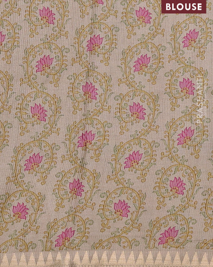 Art tussar saree brown and beige with plain body and tanjore printed border