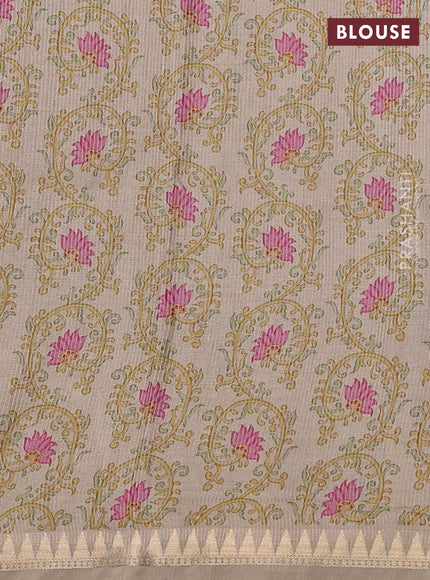 Art tussar saree brown and beige with plain body and tanjore printed border