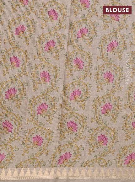 Art tussar saree pastel purple and beige with plain body and tanjore printed border