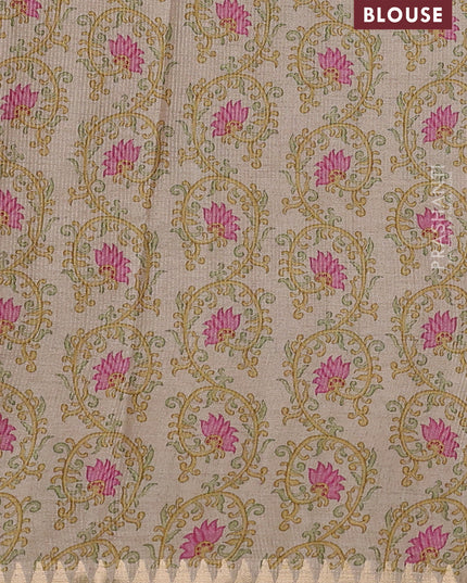 Art tussar saree pastel green and beige with plain body and tanjore printed border