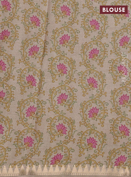 Art tussar saree pastel green and beige with plain body and tanjore printed border