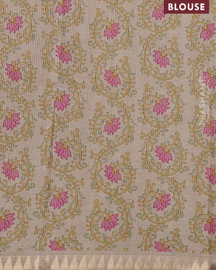 Art tussar saree pale yellow and beige with plain body and tanjore printed border