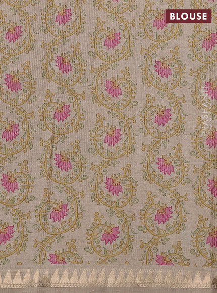 Art tussar saree pale yellow and beige with plain body and tanjore printed border