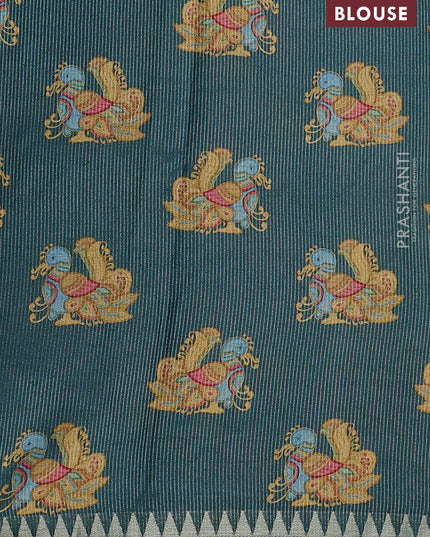 Art tussar saree pastel green and peacock green with plain body and tanjore printed border