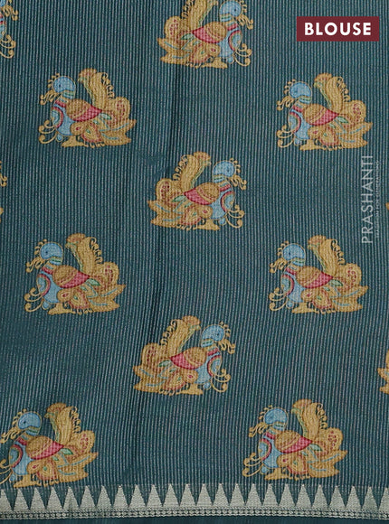 Art tussar saree pastel green and peacock green with plain body and tanjore printed border