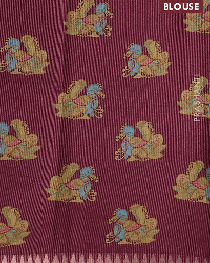 Art tussar saree peach shade and wine shade with plain body and tanjore printed border