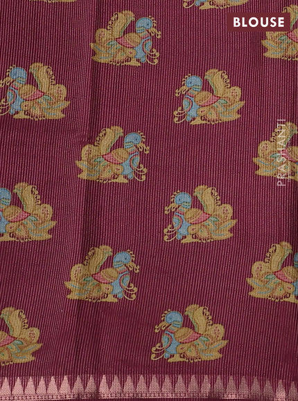 Art tussar saree peach shade and wine shade with plain body and tanjore printed border
