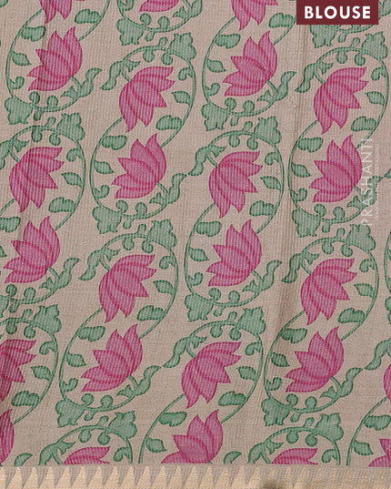 Art tussar saree pink and beige with plain body and tanjore printed border