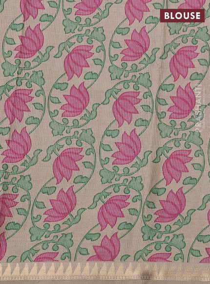Art tussar saree pink and beige with plain body and tanjore printed border