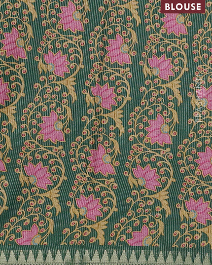 Art tussar saree green with plain body and tanjore printed border