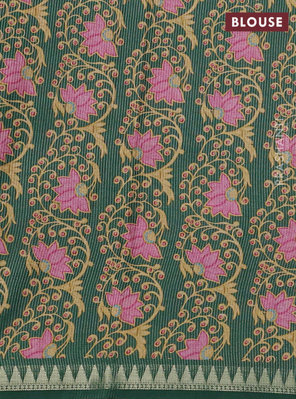 Art tussar saree green with plain body and tanjore printed border