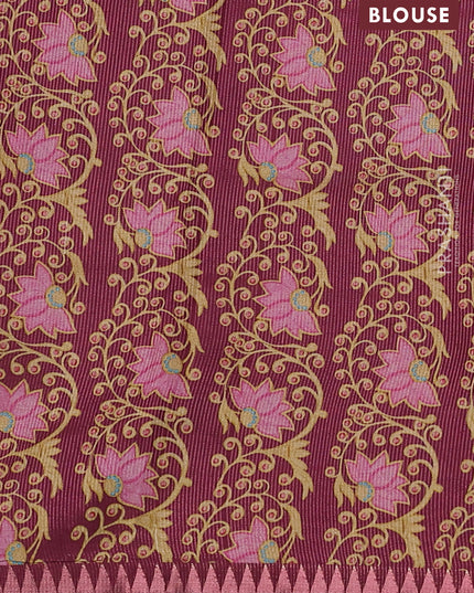 Art tussar saree wine shade with plain body and tanjore printed border