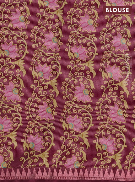 Art tussar saree wine shade with plain body and tanjore printed border