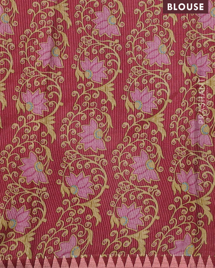 Art tussar saree maroon with plain body and tanjore printed border
