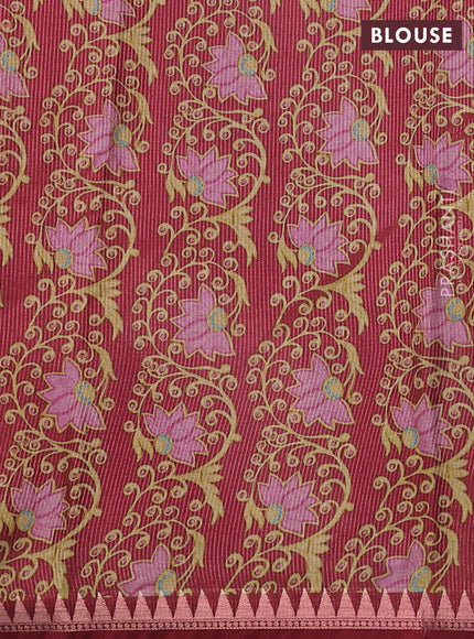 Art tussar saree maroon with plain body and tanjore printed border