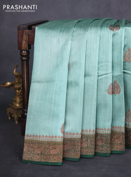 Banarasi raw silk saree pastel green and green with thread & zari woven buttas and woven border