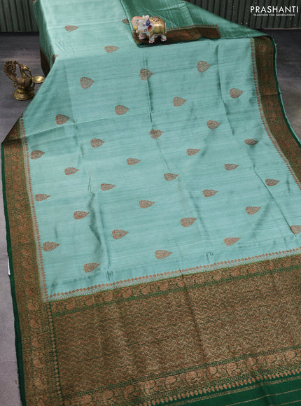 Banarasi raw silk saree pastel green and green with thread & zari woven buttas and woven border